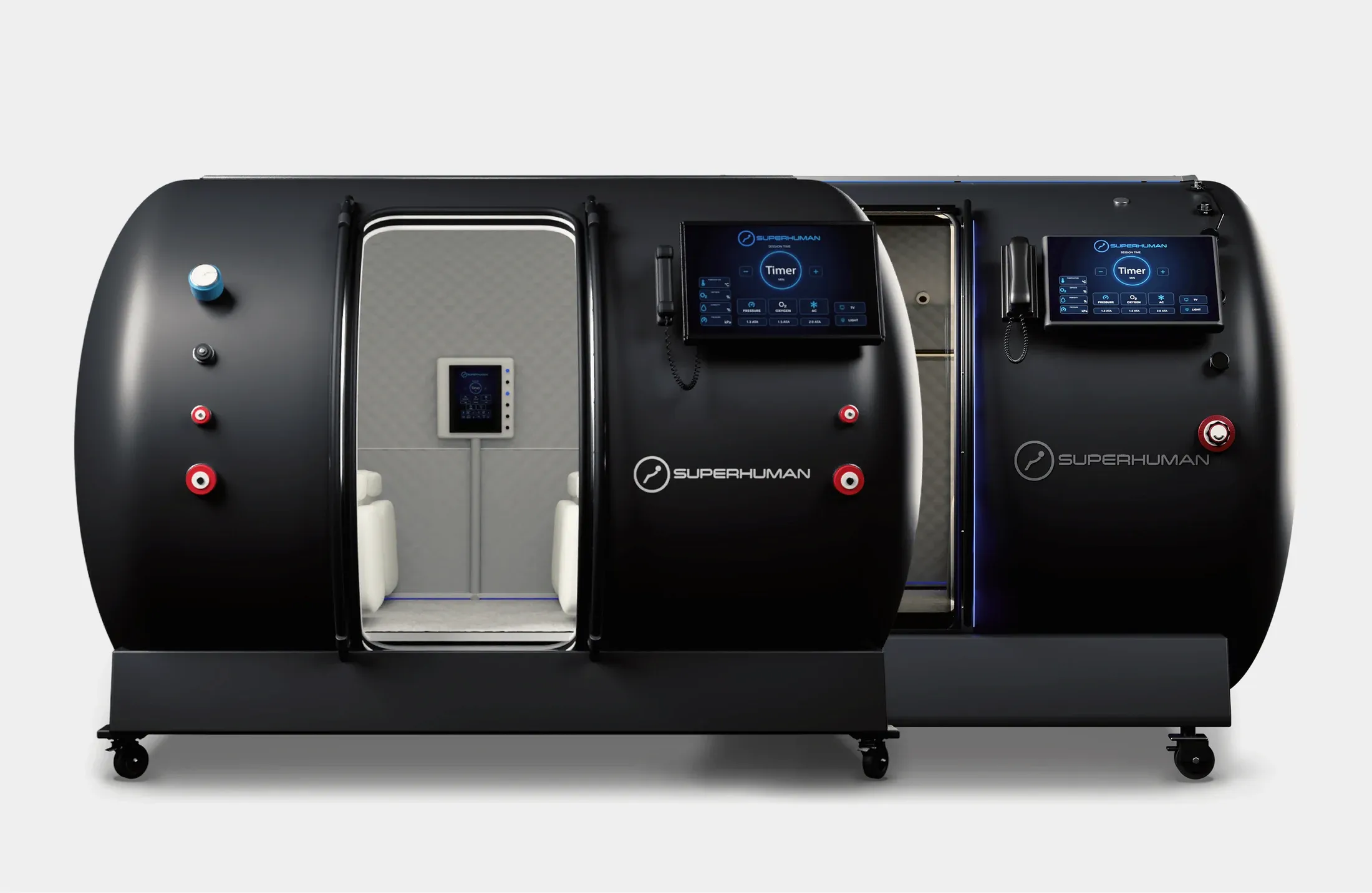 Superhuman T4 and T2 multi-seat hard-shell hyperbaric chambers for clinic service lines