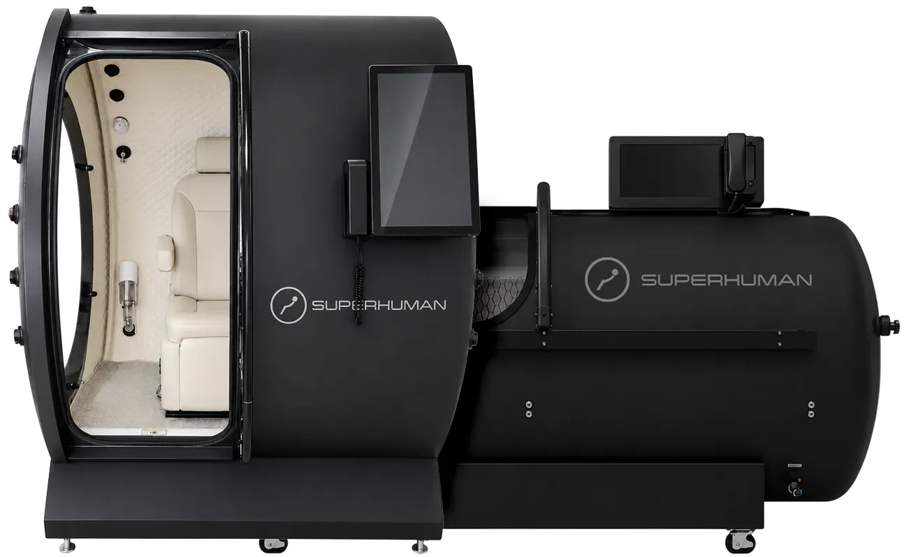 Superhuman X seated and L1 lying-down single-person hard-shell chambers