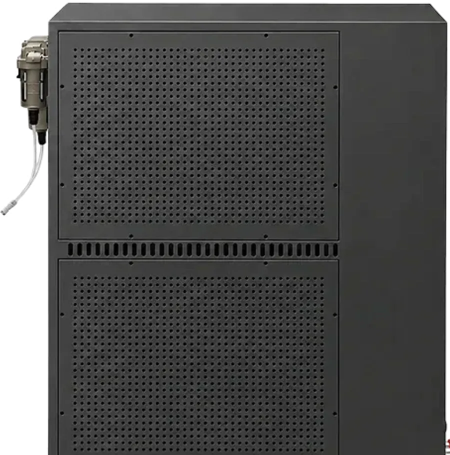 The side unit: a black cabinet holding the compressor, the oxygen concentrator and the air dryer