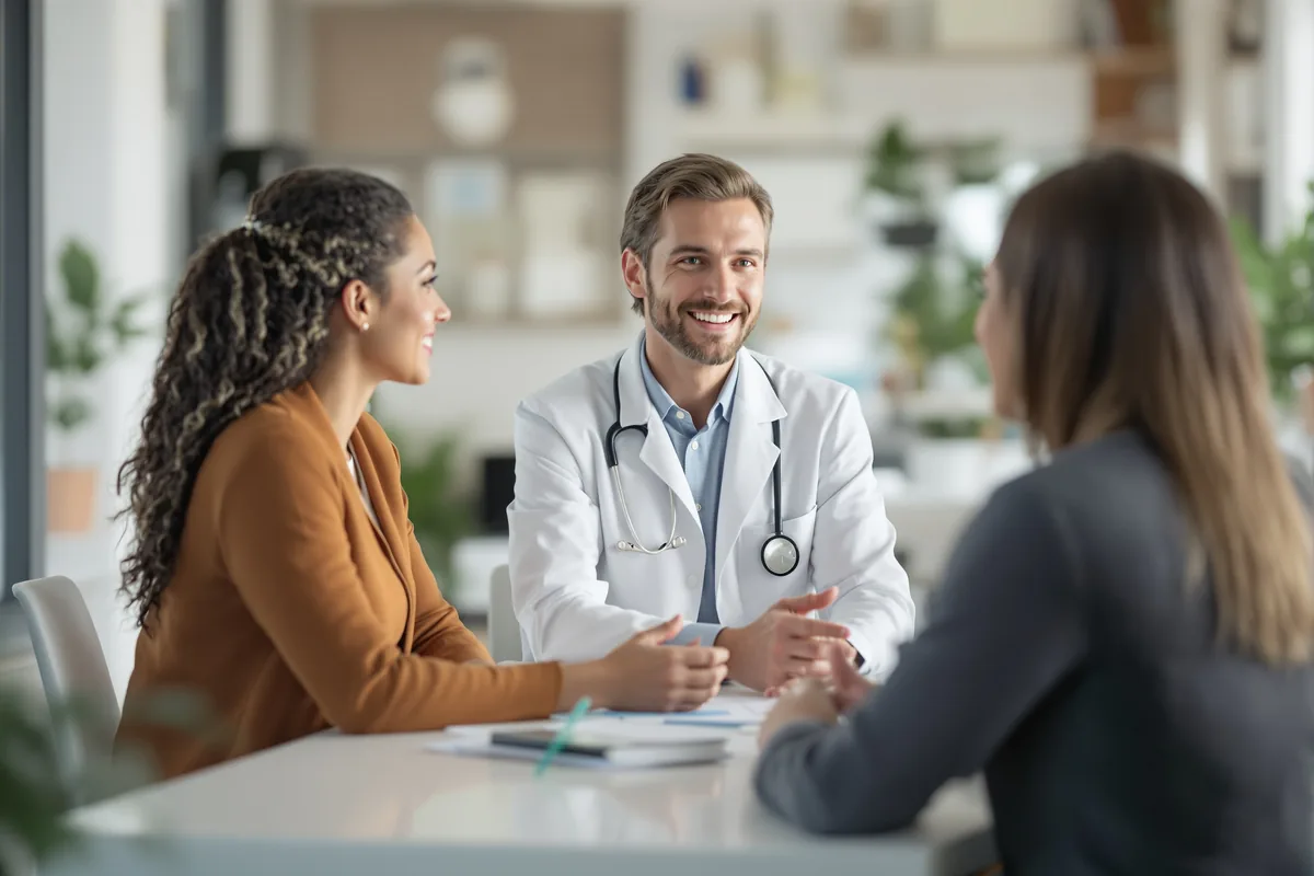 Wellness clinician discussing treatment options with a client during a calm consultation