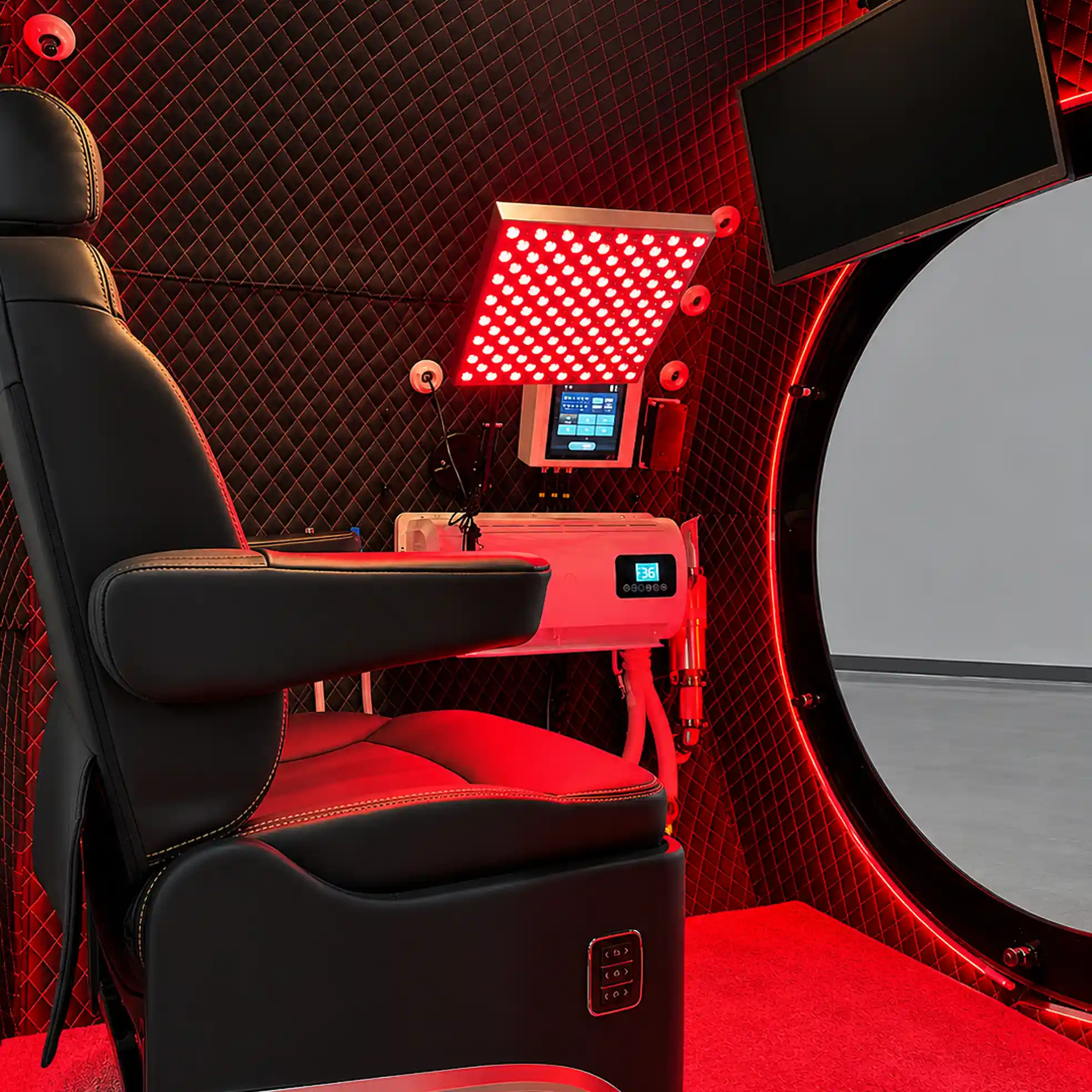 Superhuman X interior in red light-therapy mode